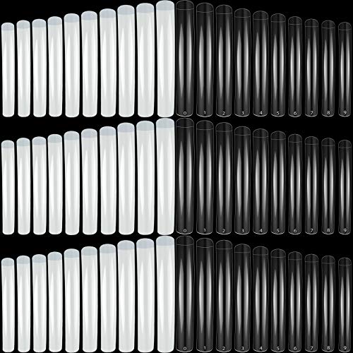 220 Pieces Extra Long Curve False Nails Tips Square Artificial Nail Tips Clear Natural Acrylic False Nails Full Cover Fake Nail Tips for Salon Home DIY Manicure, 10 Sizes