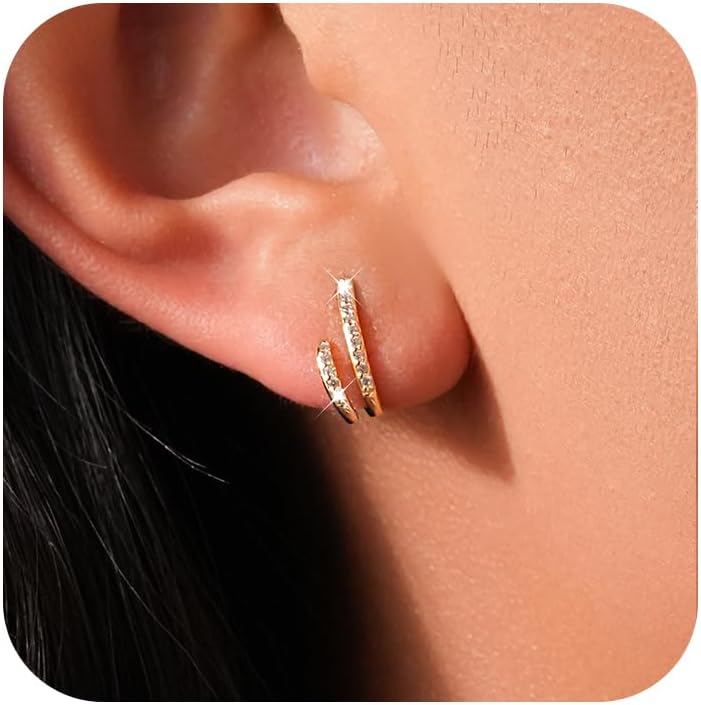 925 Sterling Silver CZ Crawler Earrings for Women,14k Gold Plated Pink Cubic Zirconia Cuff Wrap Stud Earring for Mom CZ Double Huggie Hoop Earring Hypoallergenic Wedding Mothers Day Jewelry Gift