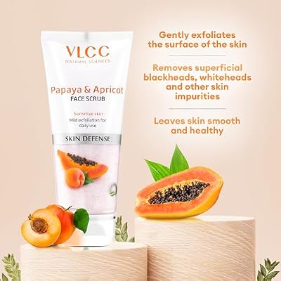 VLCC Papaya and Apricot Face Scrub - Facial Cleanser with Aloe Vera and Pineapple - Gentle Face Exfoliator for Smooth Skin - 2.82 oz