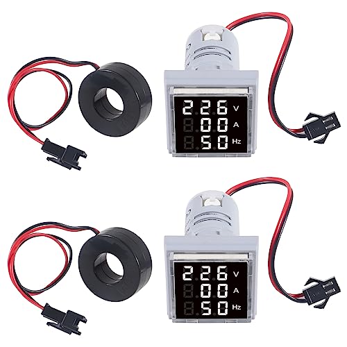 Image of 2PCS 3 in 1 22mm LED Digital Voltmeter Ammeter AC 60-500V 0-100A 20-75Hz AC Current Frequency Meter Indicator Digital Voltage Amp Tester with CT (White)