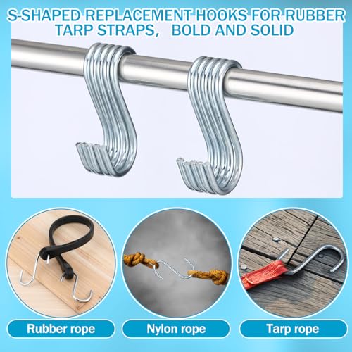 Image of Yaocom 50 Pcs Bungee Cord S Hooks Bulk Rust Resistant Steel Tarp Strap Bungee Cords Heavy Duty Metal S Hooks for Elastic Rope Nylon Fiber and Natural Rubber