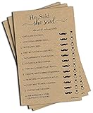 50 He Said She Said Bridal Shower Game Kraft Rustic (50-Sheets) Wedding Bridal Shower Engagement Bachelorette Anniversary Party Game Ideas (Large Sheet Size)