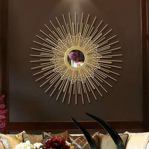 SYLUOQP Mirror de Pared de Sol 3D Redondo para decoración de Pared Decorativa Espejo Dorado, Regalo de Mujer y Madre,80cm