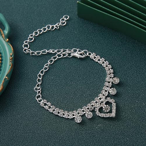 Image of Fesciory Silver Ankle Bracelets for Women, Adjustable Rhinestone Pendant Tennis Anklet, Butterfly Heart Infinite Diamond Summer Beach Foot Chain Jewelry Gifts