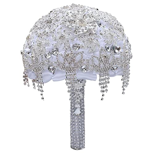 Image of BaNbe Wedding Bouquets for Bride，Crystal Diamond Pearl Bride Holding Bouquet Bridesmaids Bouquet,Perfect for Wedding, Church, Party and Home Decor (Color : White), 20231230