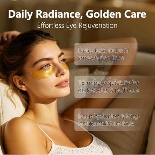 Image of 24K Gold Under Eye Patches (60 PCS) - Collagen Hydrogel Eye Masks for Puffy Eyes, Dark Circles & Fine Lines, Hydrating Under Eye Patches for Women & Men, Refreshing Skin Care Eye Patches