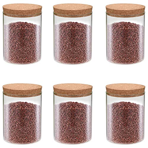 Brokky Tarros de almacenaje con Tapa de Corcho 6 Unidades 650 ml Juegos De Contenedores De Granos Queseras con Tapa De Cristal