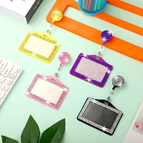 4 Pieces Bling Id Badge Holder Rhinestones Small Reel Id Holder Cute Crystal Reel Card Holder For Office Business Home (Horizontal) #TOP3