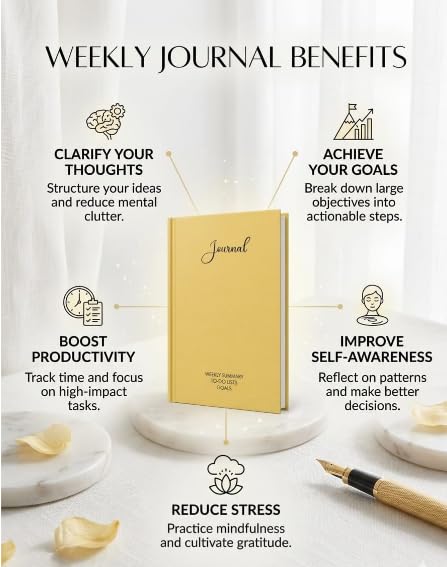 Image of Unruled Premium Hardcover Journal Notebook | Weekly Summary, To-Do Lists & Goal Planner | Undated Productivity Journal | A5 Size, Smooth Writing Pages | 100gsm Thick Paper, 80 Sheets /160 Pages Per Book | Elegant Notebook for Work, Study & Personal Planning (YELLOW, Unruled)