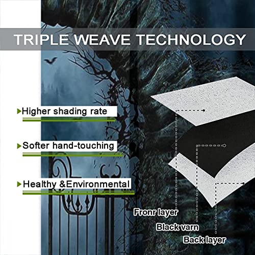 Gothic Blackout Curtains,Scary Retro Wooden Door Skeleton Skull Bat Halloween Theme Window Drapes For Kids Boys Girls Living Room Bedroom Decor Courtyard Porch Gazebo Decoration 52X84In #TOP5