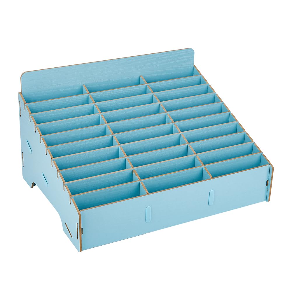 DICOSMETIC 1Pcs 30 Grid Wooden Phone Organizer Blue Wooden Storage Box Class Cell Phone Storage Class Cell Phone Box for Office School Classroom 23.5x31.5x18.5cm