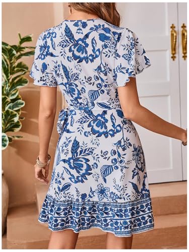 WDIRARA Women's Summer Casual Boho Floral Print Short Sleeve Wrap V Neck Ruffle Hem A Line Dress2
