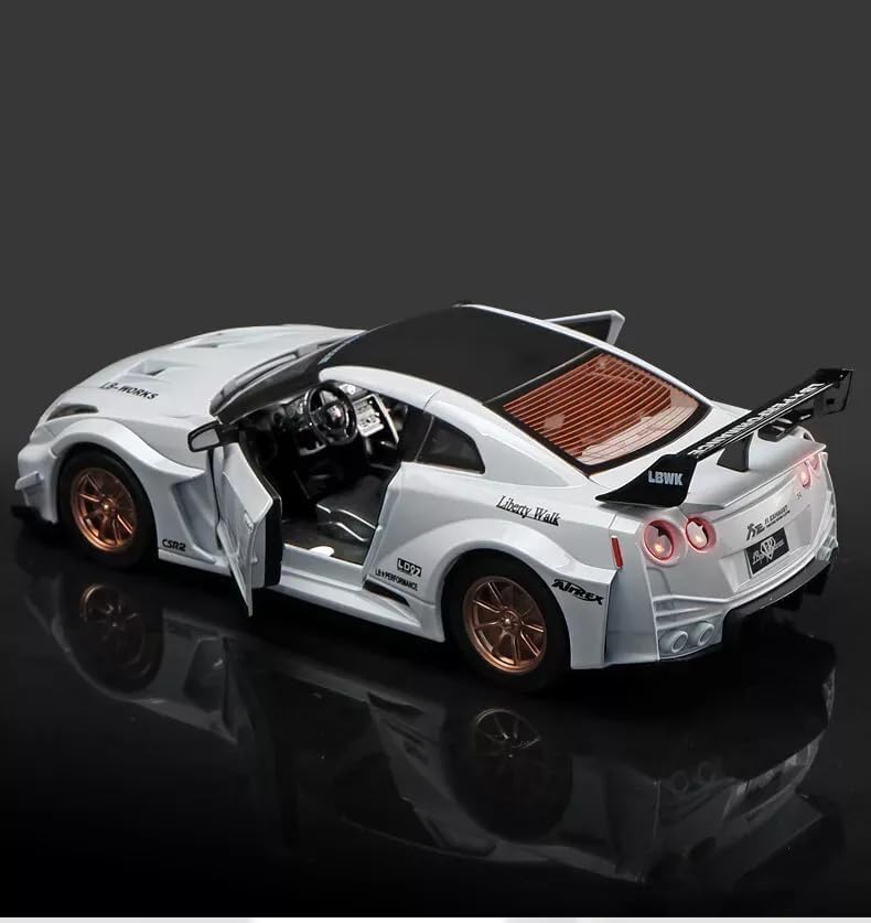 Image of Nissaan Skyline GTR-SCR2 R34 Model Car with Box, Zinc Alloy Pull Back Toy car with Sound and Light for Kids Boy Girl Gift [Colors as Per Stock] (Nissaan Skyline GTR-R34)