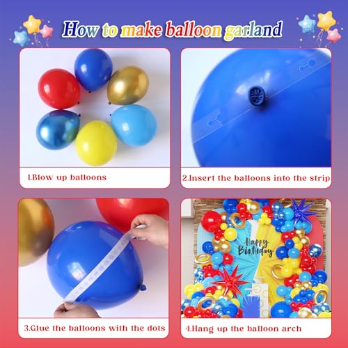 Image of 142 Pcs Red Blue Yellow Cartoon Hedgehog Balloon Arch Kit,Gold Circle Twisting Balloons with Exploding Star Foil Balloons for Video Game Theme Birthday Party Carnival Circus Baby Shower Decorations