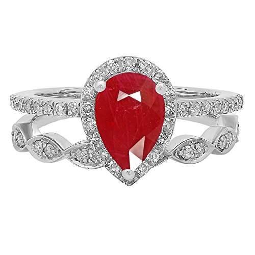 Dazzlingrock Collection 9x6mm Pear Shape Center Stone & Round White Diamond Halo Wedding Ring Set for Women in 14K Solid White Gold2