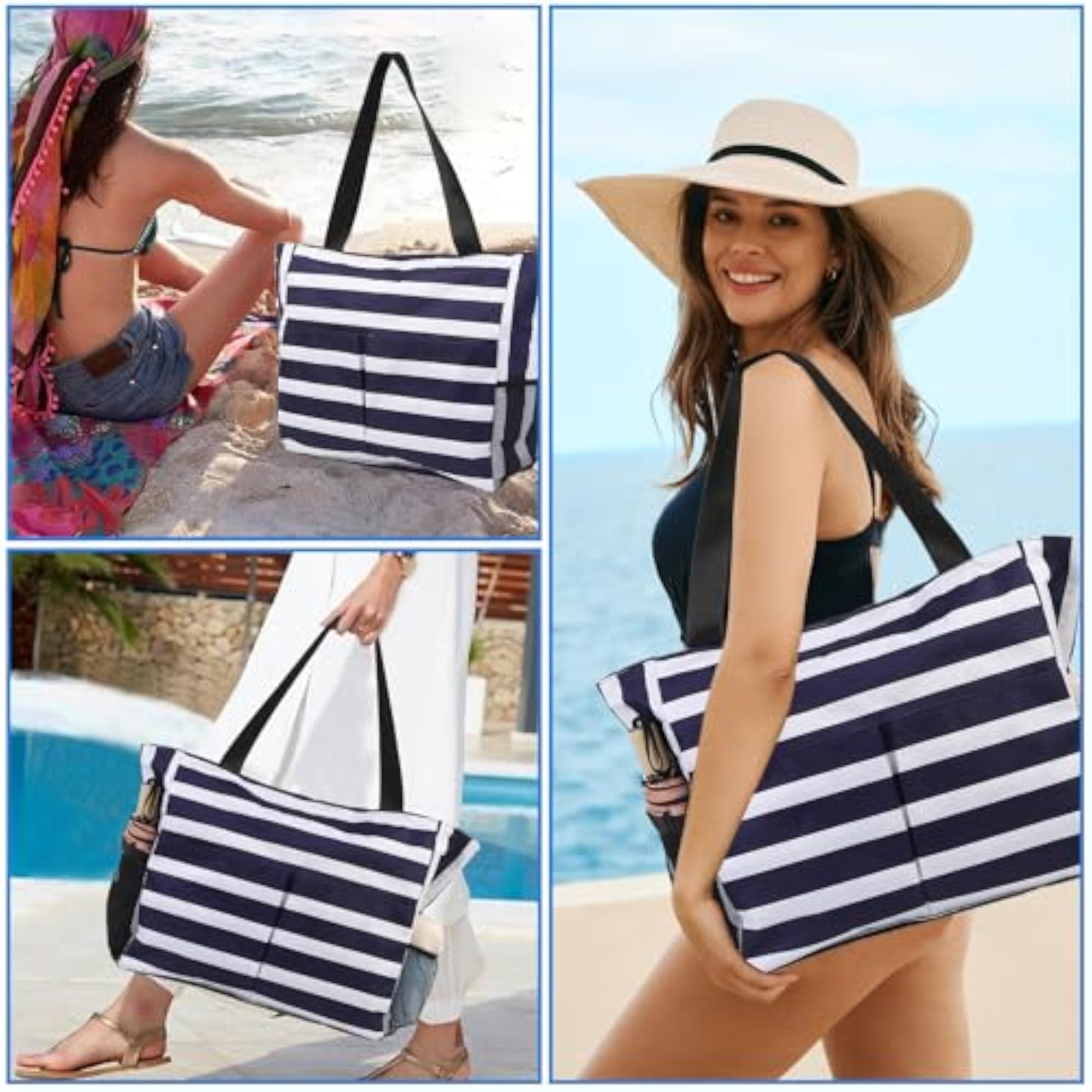 Women's Large Waterproof Beach Tote Bag with Zipper