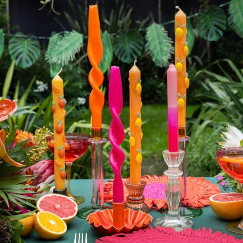 Scalloped Orange Metal Dinner Candle Holder, Handmade in India with Enamel Finish, Elegant l Table Decor - Image 3