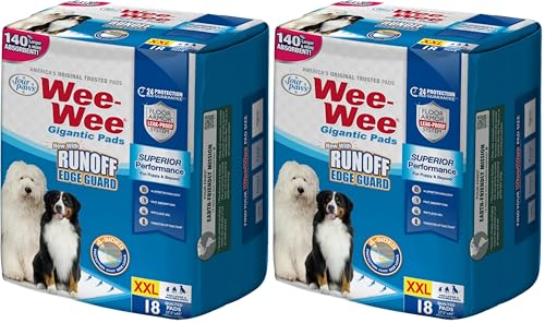 Image of Four Paws Wee-Wee Superior Performance Gigantic Dog Pee Pads, 18 Count (Pack of 2)
