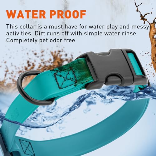 Image of Dogline Biothane Waterproof Dog Collar with Quick Release Buckle Strong Coated Nylon Webbing with Odor- Proof for Easy Care Easy to Clean Fits Small Medium Large Dogs, Teal 5 /8 inch W 9-14 inch L
