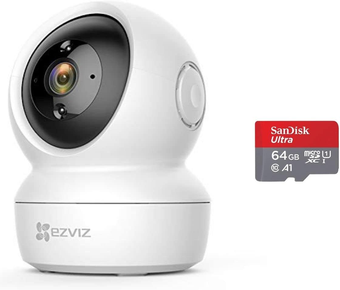 EZVIZ Full HD C6N Wireless Camera with 64GB Memory Card 360⁰ View Pan Tilt Indoor Home Camera with Night Vision| Motion Alert on Mobile| 256 GB Slot| Two Way Audio| Sleep Mode J.K.VISION (25 Days Storage)