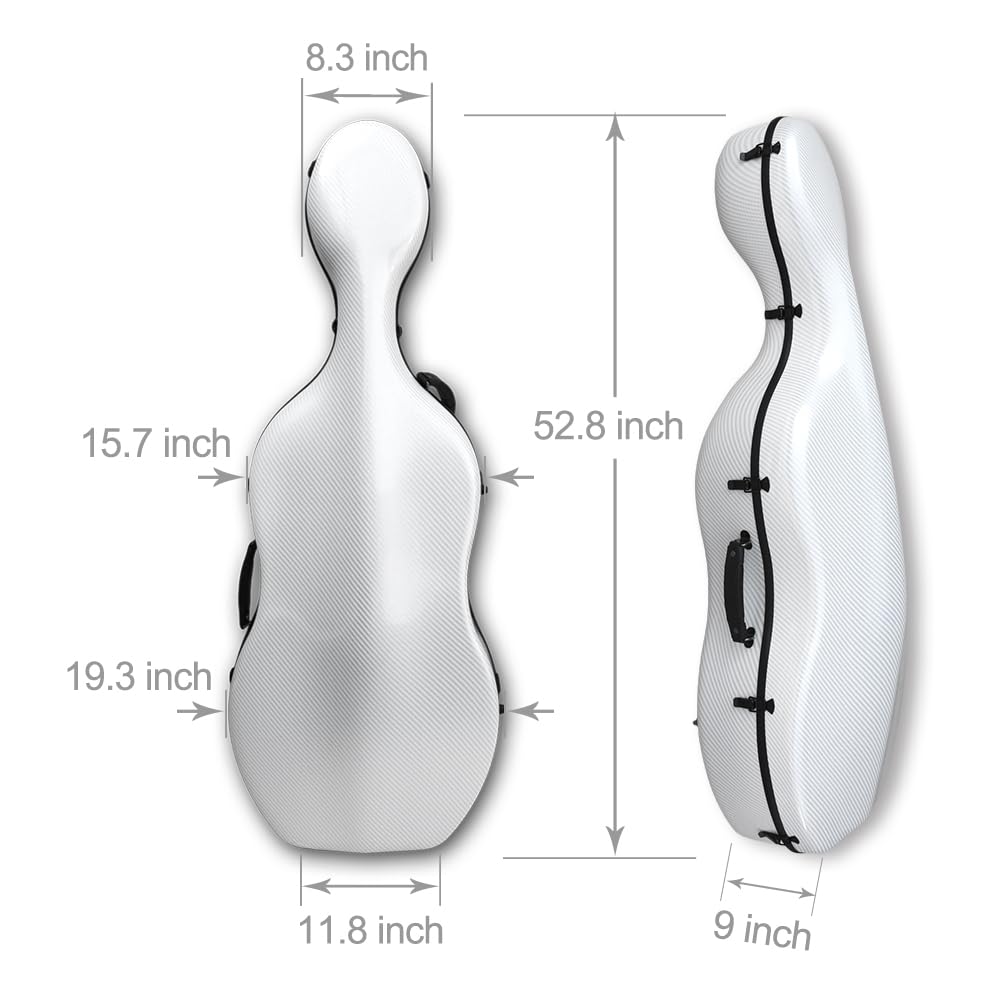 Cello Hartschalenkoffer 4/4 mit Rollen und eingebettetem Griff, Luftfahrt-Verbundmaterialien, wasserdicht (Reinweiß)