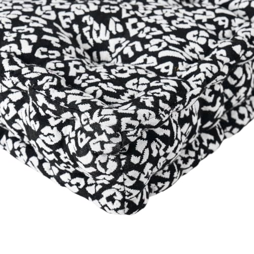 Image of Woven Quilted Floor Cushion 50x50x10cm Black and White Animal with Cotton Filler Large Size for Seating, Patio Seat, Meditation, Yoga, Pooja, Guests, Living Room, Bedroom - 20x20x4 Inch