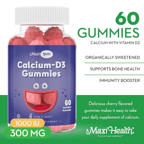 Maxi Health Calcium Gummies – Kosher and Citrate-Free Coral Kids Calcium with Vitamin D – Natural Cherry Flavor Vitamin Bone Supplement – 60 Count - Image 2