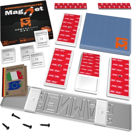 GENMAG® 2x Portatarga Auto Magnetico Senza Cornice [Universale & Extra-Forte] Porta Targa Auto Magnetica | Supporto Targa Anteriore e Posteriore | Portatarga Invisibile e Rimovibile con Calamite
