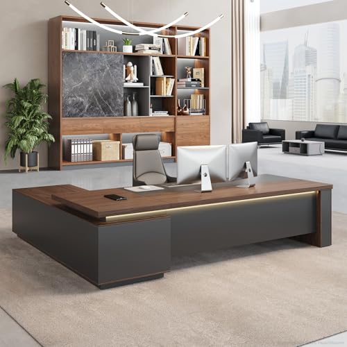 L-Shaped Executive Desk with LED & Charging Station
