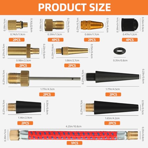 Bicycle Presta Schrader Valve Adaptor Tools, 25PCS Brass Bike Pump Adaptters,Ball Pump Needle, Balloon Inflatable Toys Nozzle Inflator Adapter, Air Pump Accessories for Standard Pump or Air Compressor - Thumbnail 6