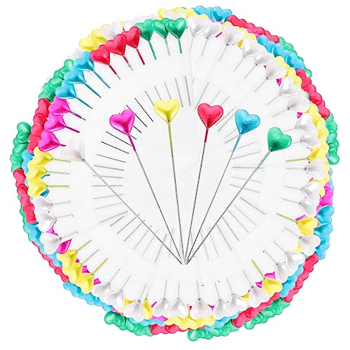 BELLIFFY 216pcs Pearlescent Heart Shape Sewing Pins Straight Quilting Dressmaking Positioning Pins for Craft Projects Lightweight and Resistant for Flowers and Fabrics