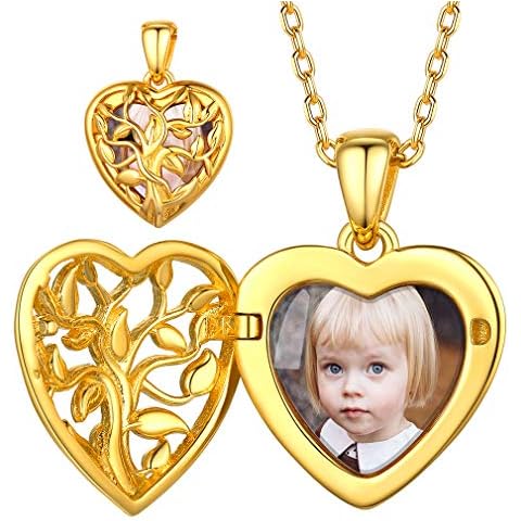 FaithHeart vergoldet Herz Foto Halter Personalisierter Lebensbaum Medaillon Anhänger mit Geschenkebox für Valentinstag Geburtstag Muttertag Cover