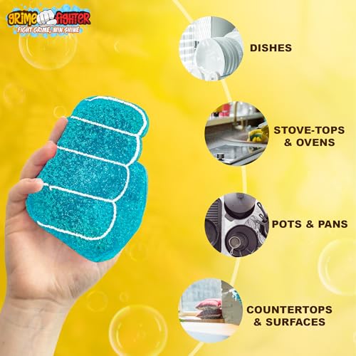 Image of Degreaser Dish Soap Infused Cleaning Sponge, Activates with Water, 2 Pack, Non Scratch, Ergonomic, Fresh Citrus Lemon Scent