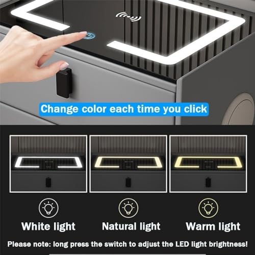 Table de chevet sans fil 40 cm avec tiroirs LED et coffre à code