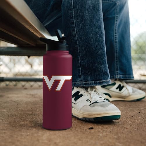 Image of Logo Brands NCAA VT Hokies 34oz Logo Quencher Bottle - Double-Wall Insulated, Stainless Steel, No-Spill Lid, Easy Carry Handle