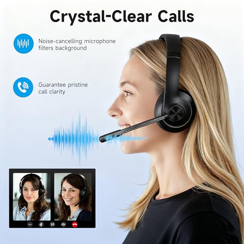 AOC Wireless Headset with Mic for Work, Bluetooth 5.4 Headphones with Noise Canceling Microphone, USB C, 30H, Clear Calls & Mic Mute for PC, Laptop, Cell Phones, Zoom - Black - Image 3