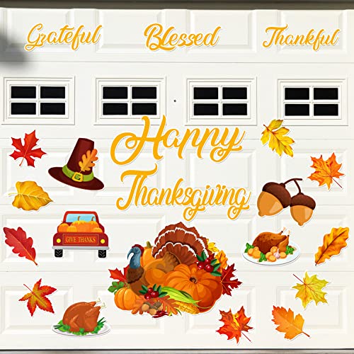Xuhal 20 Pcs Fall Garage Door Magnets Decoration Thanksgiving Magnets for Garage Door Autumn Outdoor with Grateful Blessed Thankful Magnet Sticker for Car Refrigerator(Happy Thanksgiving)