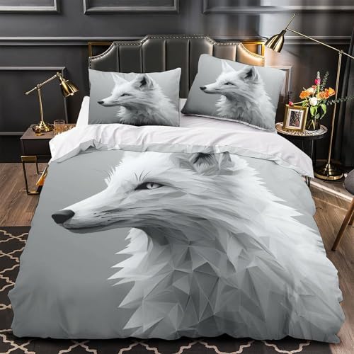 Housse de couette renard blanc hypoallergénique microfibre anti-pli