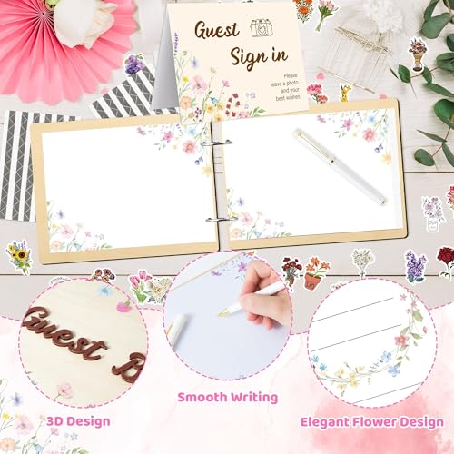 50% Off TICIAGA Wood Wedding Guest Book with 171Pcs Floral Kit