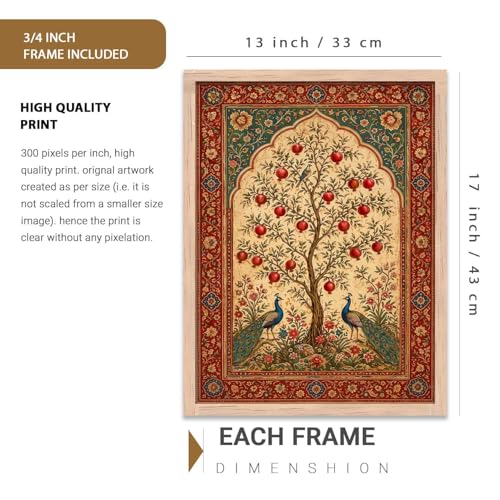 Image of kotart Decorative Traditional Wall Art Home Decor Madhubani Painting poster With Frame For Living Room Bed Room Hotel Wall Decor Digital Reprint Set of 3 (13X17 INCH)