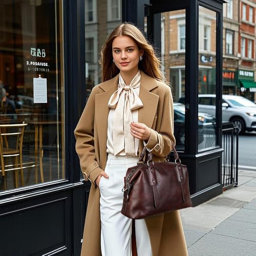 Image of Leather Handbag for Women, Genuine Leather Purses Retro Mandela Crossbody Handbag Tote Bag