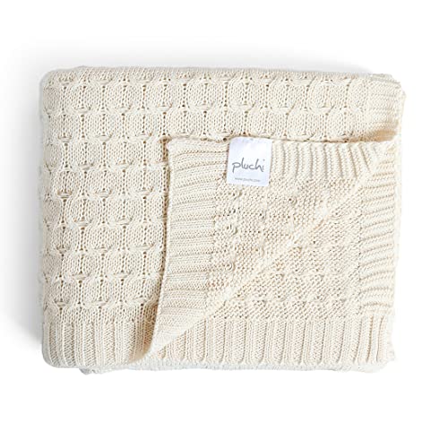 Image of Pluchi Kelly Knit Cotton Knitted Textured All Season AC Throw Blanket for Sofa (Luxurious,125cm X 150cm, 49 x 59 Inches) (Natural)