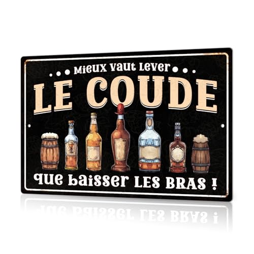 Putuo Decor Plaque Métallique Mieux Vaut Lever Le Coude, Panneau Déco Humour en Aluminium, Idéal pour Bar et Cave à Vin, 30x20 cm