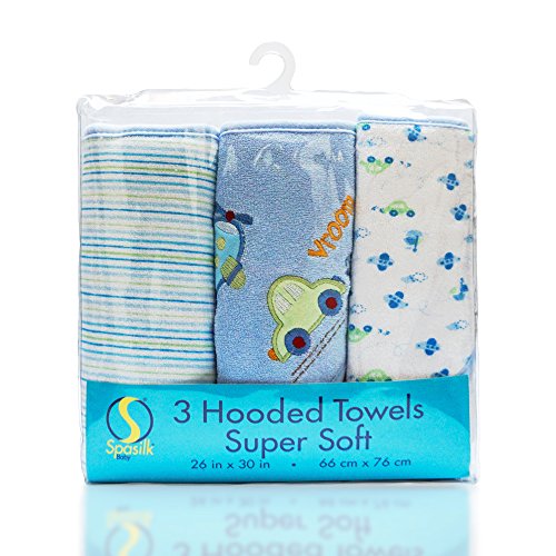 Image of Spasilk Soft Terry Hooded Towel Set, Blue Plane, 3-Count