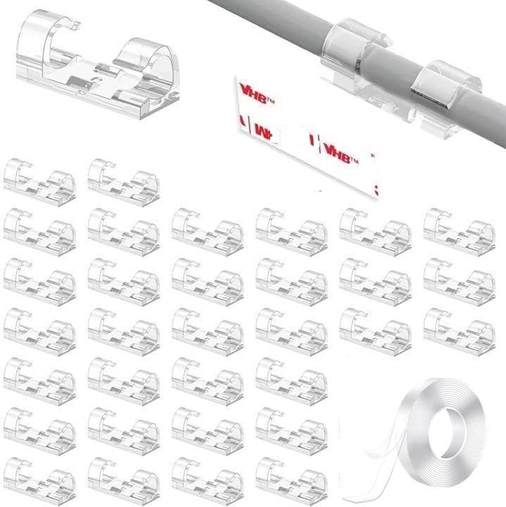 IMOX Upgraded Adhesive Cable Clips Cord Organizer Clear (40 PCS), Light Clips for Diwali String Lights, Wall Wire Holder Clips for Ethernet Cable Management Under Desk, Led Light Hooks with 1M Tape-picture-30