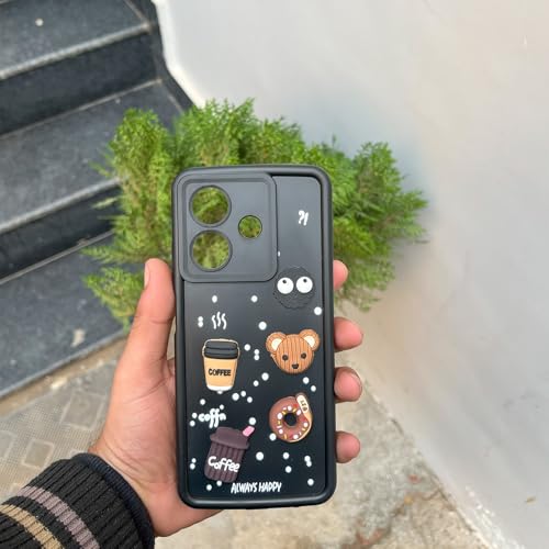 Image of Pikkme Bumper Case for Oppo A3x 5G / A3x 4G / A3 5G | Cute Fun Cartoon 3D Bear Silicone Full Body Protection Back Cover (Black)