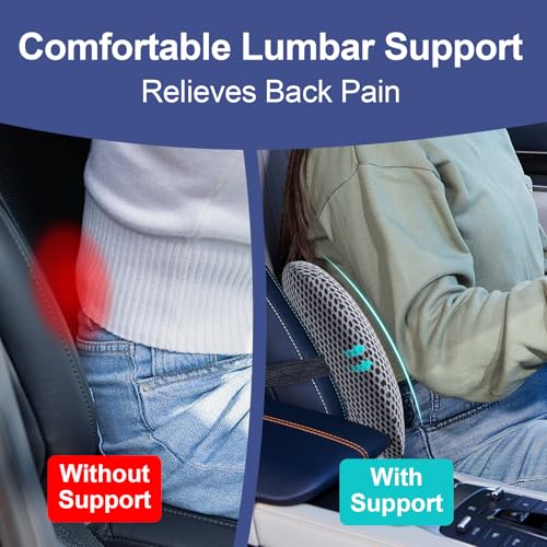 Image of BYMECOST Lumbar Support Pillow for Car, Memory Foam Car Seat Back Support Pillow for Driving, Back Cushion with Strap for Pain Relief, Ergonomic Back Cushion for Office Chair, Wheelchair (Grey)