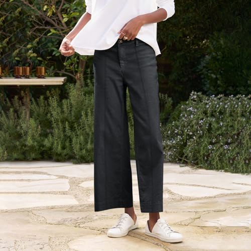 Twill Wide Leg Pants for Women Comfy Elastic Waist Dress Pants Business Casual Palazzo Pants with Pockets Chino Pants4