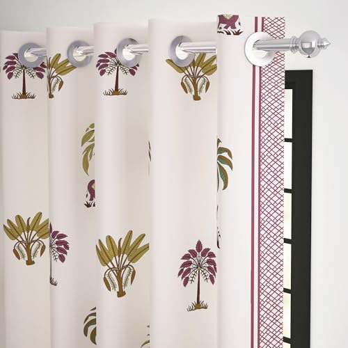 Image of Story@Home Cotton Curtain | Curtains 8 Feet Long Set of 2 | Traditional Printed | Bohemian Curtain | Room Darkening | Semi Long Door Curtains for Living Room | (116 X 242 Cm, White & Maroon /Mustard)