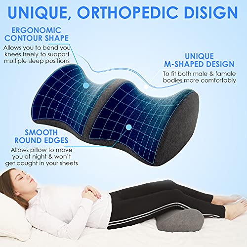 Leg Pillow for Sleeping Hip Pain,Memory Foam Knee Pillow for Side,Back Sleepers, Knee Support Cushion Pillow for Lower Back/Sciatica Pain Relief, Wedge Contour Knee Pillow for Pregnancy/Washable Cover